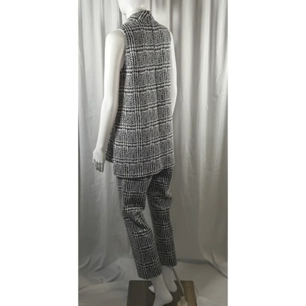 Michael Kors Black‎ White Plaid Mock Neck Sleeveless Tunic Top L Preppy 86-34